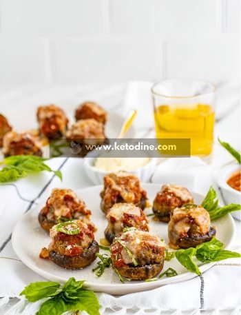 Keto Meatballs Stuffed Mushrooms