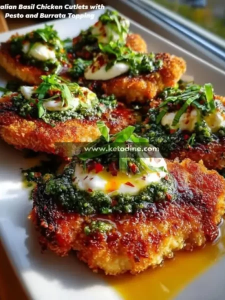 Italian Basil Chicken Cutlets with Pesto and Burrata Topping