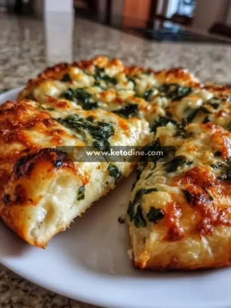 Garlic & Spinach White Pizza on Cottage Cheese Crust