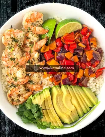Keto Grilled Shrimp Avocado Rice Bowl