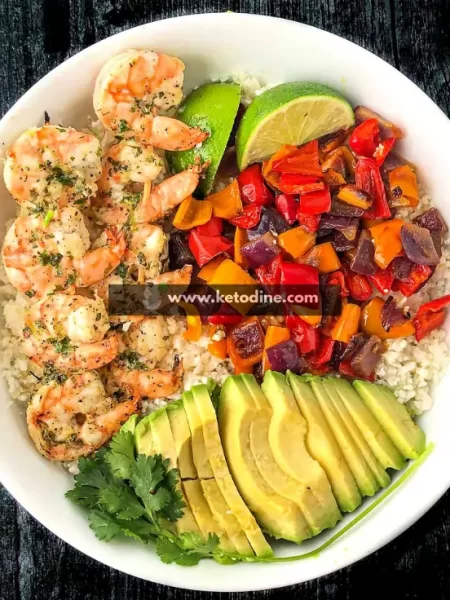 Keto Grilled Shrimp Avocado Rice Bowl
