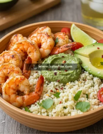 Keto Grilled Shrimp Avocado Rice Bowl