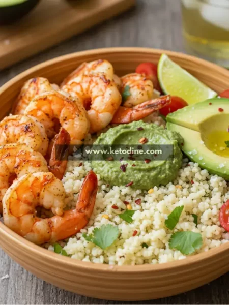 Keto Grilled Shrimp Avocado Rice Bowl