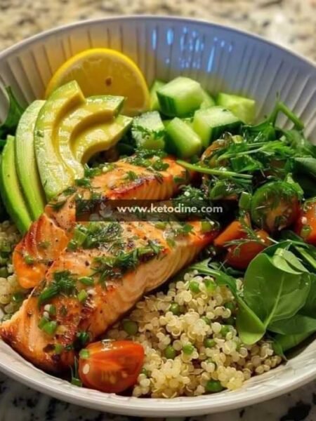 Lemon Herb Salmon and Avocado Quinoa Bowl