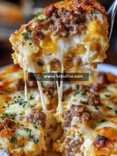 Keto Sausage & Cream Cheese Breakfast Casserole with Hashbrowns