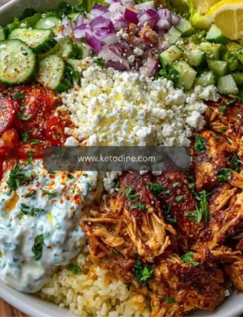 Mediterranean Chicken Gyro Rice Bowl with Spicy Garlic Feta