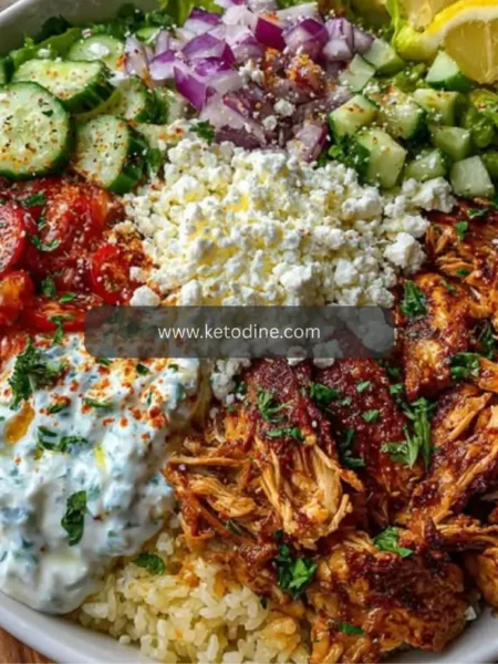 Mediterranean Chicken Gyro Rice Bowl with Spicy Garlic Feta