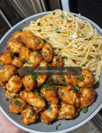 Savory Garlic Butter Chicken Bites with Lemon Parmesan Spaghetti Pasta