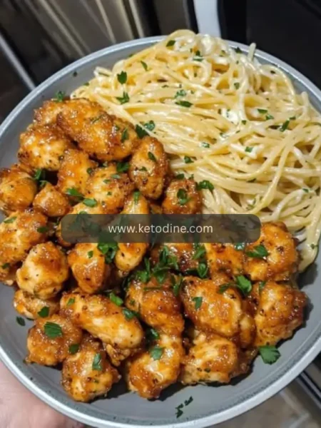 Savory Garlic Butter Chicken Bites with Lemon Parmesan Spaghetti Pasta