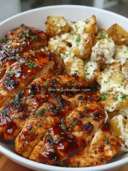 Honey BBQ Chicken & Creamy Garlic Parmesan Potatoes