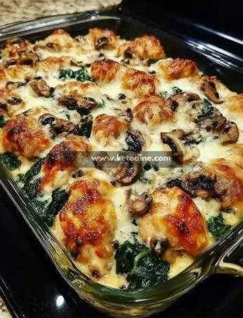 Cheesy Keto Chicken Casserole with Spinach and Mushrooms