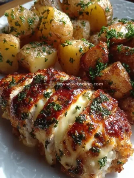 Cheesy Stuffed Chicken Breast with Herb-Roasted Potatoes
