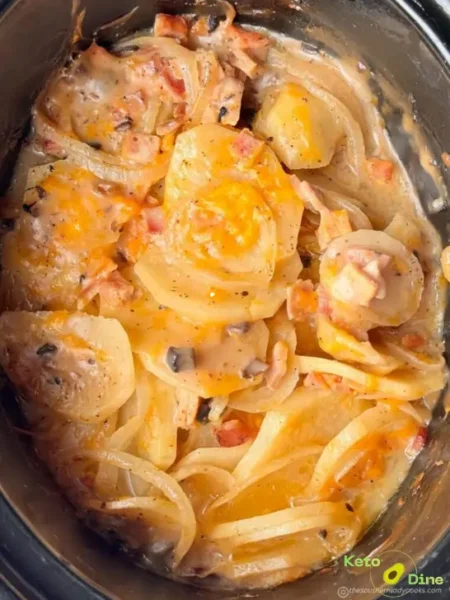 Low Carb Crockpot Ham and Cheesy Potatoes