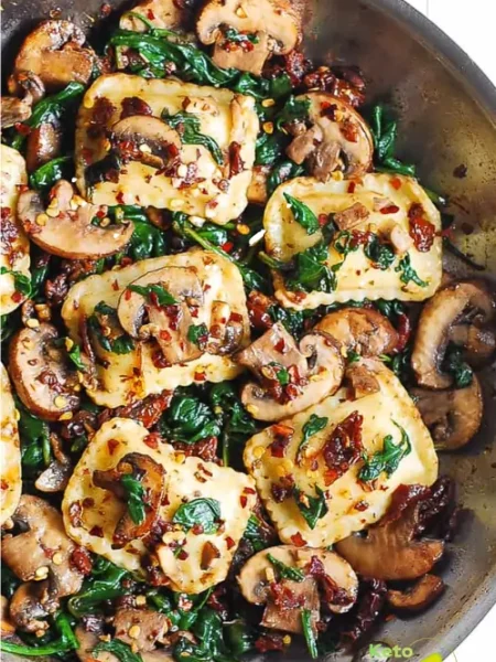 Mushroom Ravioli with Spinach