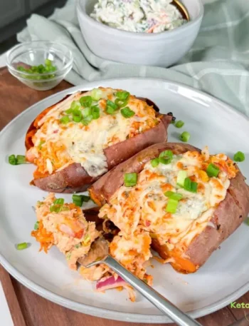 Easy Buffalo Chicken Stuffed Sweet Potatoes