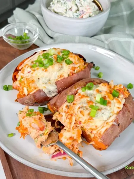 Easy Buffalo Chicken Stuffed Sweet Potatoes