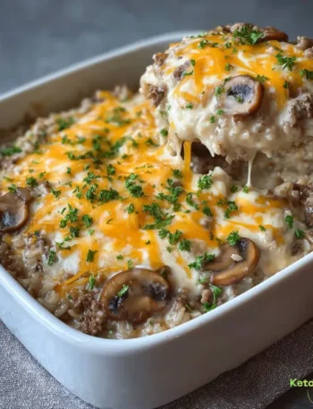 Creamy Beef Mushroom Rice Bake