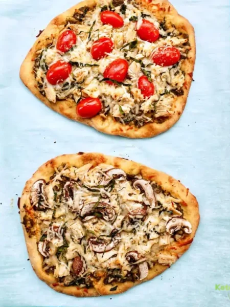 Pesto Chicken Flatbread with Mozzarella
