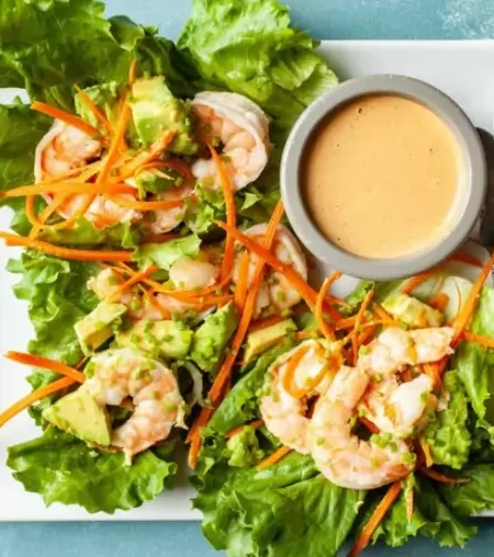 Grilled Shrimp Lettuce Wraps with Avocado Sauce