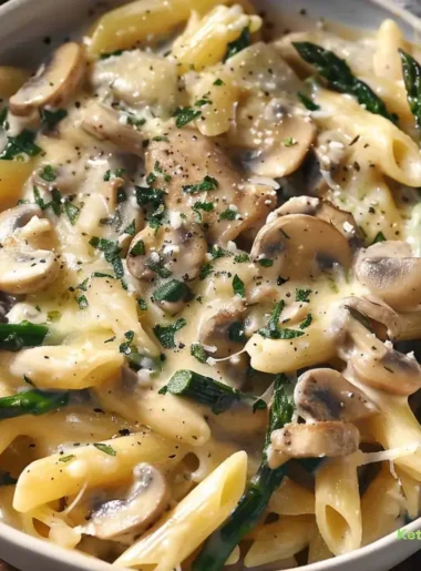 Creamy Mushroom and Asparagus Chicken Penne