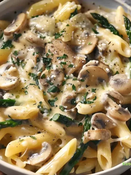 Creamy Mushroom and Asparagus Chicken Penne