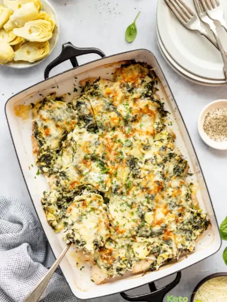 Creamy Spinach Artichoke Chicken Bake (with Greek Yogurt)