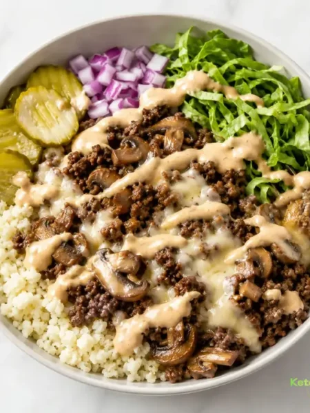 Keto Mushroom Swiss Burger Bowl