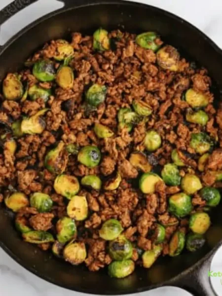 Sweet Chili Ground Beef and Brussels Sprouts Skillet