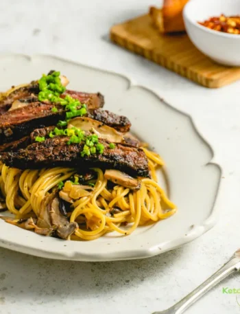 Creamy Steak Pasta Recipe with Garlic Miso Mushroom Sauce