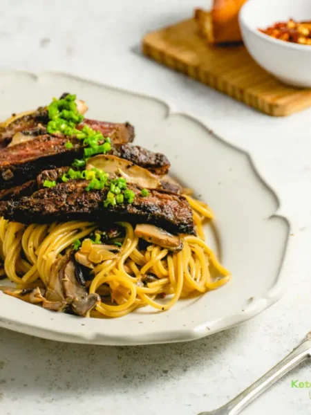 Creamy Steak Pasta Recipe with Garlic Miso Mushroom Sauce