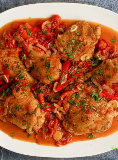 Chicken Cacciatore With Red Peppers, Tomato, and Onion