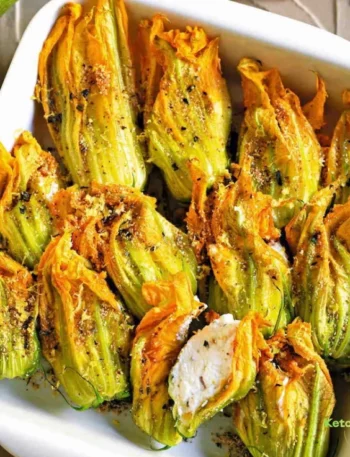 Stuffed Zucchini Flowers with Ricotta, Marjoram, and Lemon Au Gratin